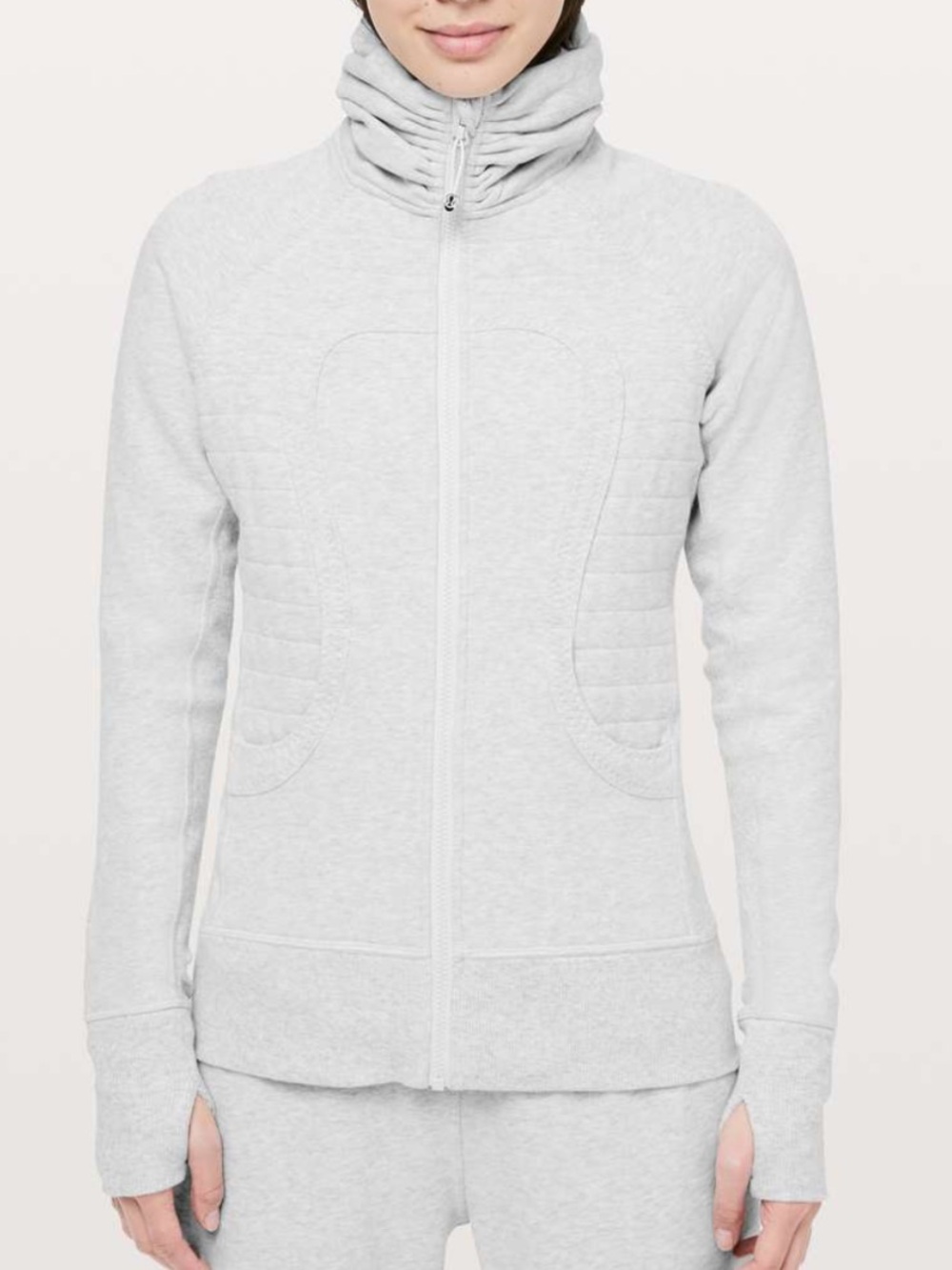 Lululemon Sz 8 Calm Cozy Jacket Full zip Sweatshirt Light Grey Athletic Casual。